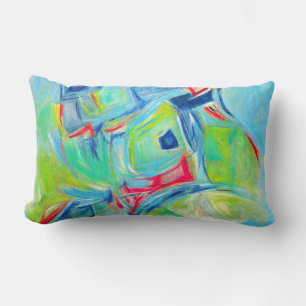Coussin Rectangle Peinture d'art moderne Expressive Vert et Bleu