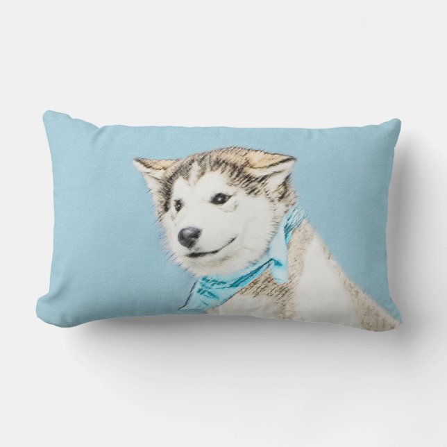 Coussin Rectangle Peinture de chiot husky sibérien - Art original de (Recto)