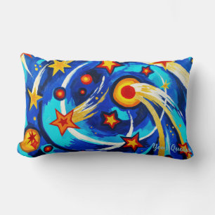 Coussin Rectangle Peinture de galaxie bleue sarcelle abstraite espac