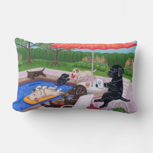 Coussin Rectangle Peinture de Labradors 2 de réception au bord de la (Recto)