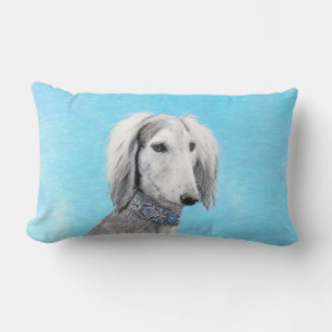 Coussin Rectangle Peinture de Saluki (Argent) - Joli art original de
