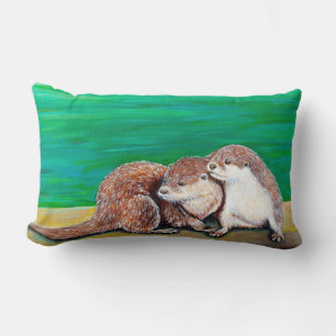 Coussin Rectangle Peinture des meilleurs amis de la loutre