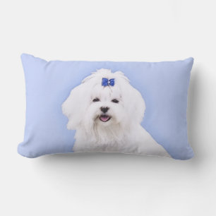 Coussin Rectangle Peinture maltaise - Joli art original pour chien