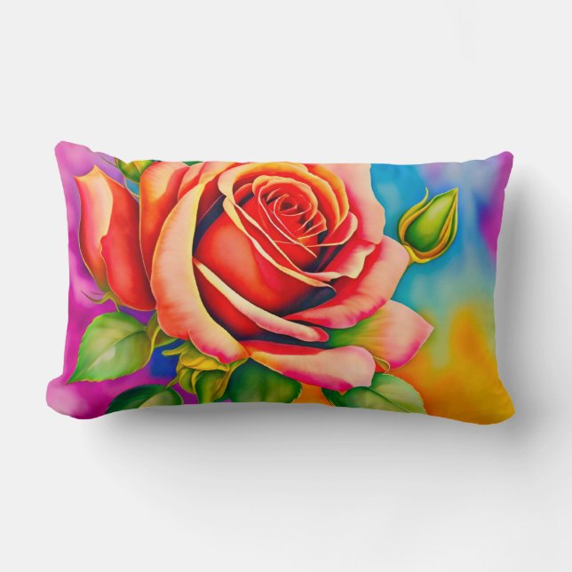 Coussin Rectangle Peinture numérique à Rose coloré (Recto)