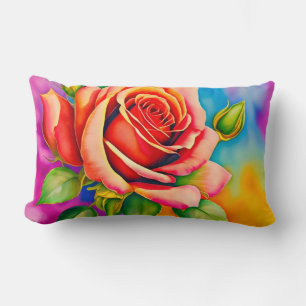 Coussin Rectangle Peinture numérique de fleur de rose colorée