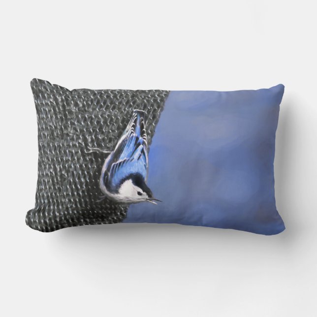 Coussin Rectangle Peinture Nuthatch à poitrine blanche Art original (Recto)