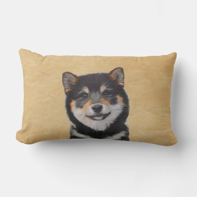 Coussin Rectangle Peinture Shiba Inu (Noir et Tan) - Art Chien (Recto)