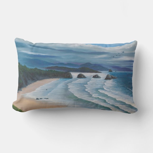 Coussin Rectangle Peinture sur la mer de Cannon Beach (Recto)
