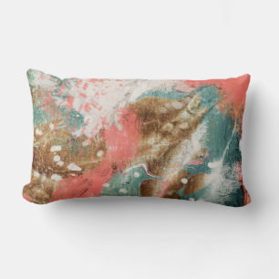 Coussin Rectangle Peinture Turquoise Abstraite dorée rose