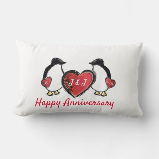 Coussin Rectangle Penguin 40e anniversaire de mariage de rubis (Recto)