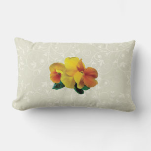 Coussin Rectangle Pensées Jaune Clair et Orange