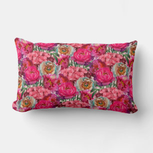Coussin Rectangle Peonies et fleurs d'Hydrangea