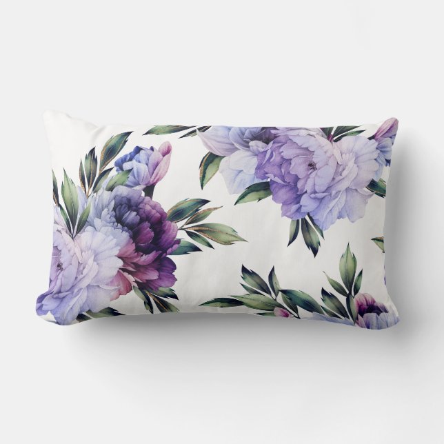 Coussin Rectangle Peonies géantes pourpres et bleues (Recto)