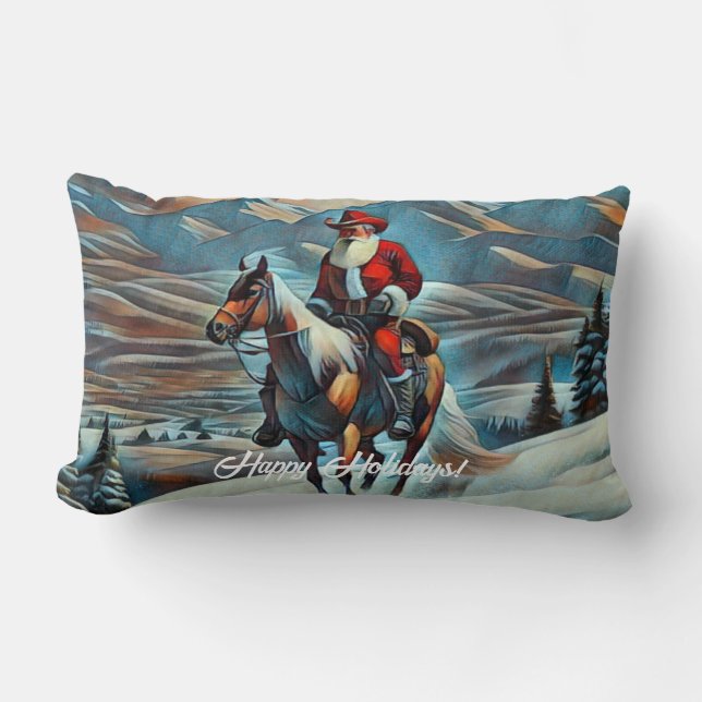 Coussin Rectangle Père Noël à cheval Noël (Recto)