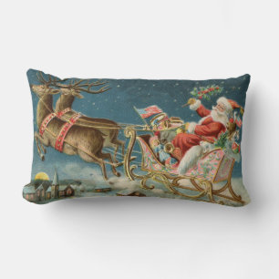 Coussin Rectangle Père Noël Antique Sleigh Reindeer