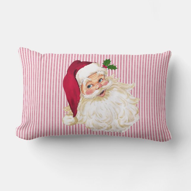 Coussin Rectangle Père Noël rayé rouge canneberge et blanc (Recto)