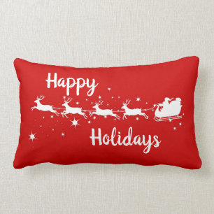 Coussin Rectangle père Noël Sleigh Reindeer Joyeux Noël Fêtes Rouge