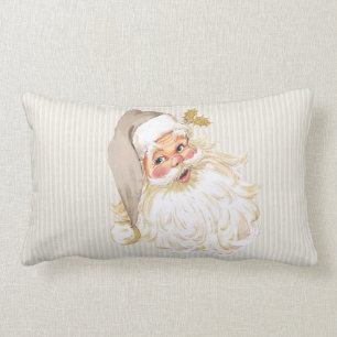 Coussin Rectangle Père Noël victorien vintage taupe neutre et or