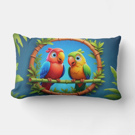 Coussin Rectangle Perroquets de bande dessinée colorés (Recto)