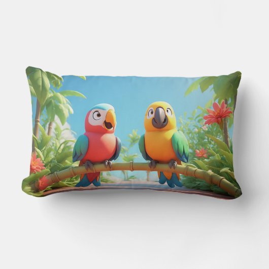 Coussin Rectangle Perroquets de dessin animé colorés (Recto)
