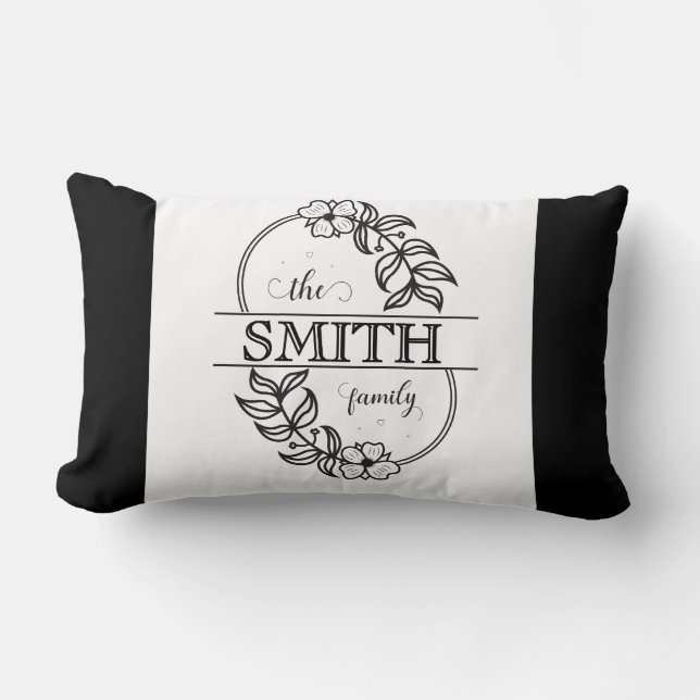 Coussin Rectangle  Personalized Modern Floral Family Name Monogram (Recto)