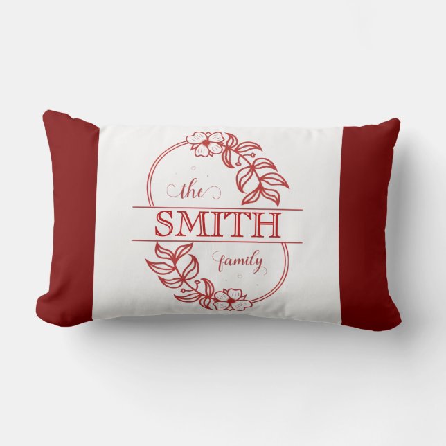 Coussin Rectangle  Personalized Modern Floral Family Name Monogram (Recto)