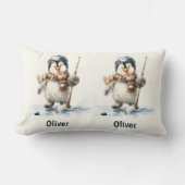 Coussin Rectangle Personalized Winter Penguin Hockey Kid (Recto)