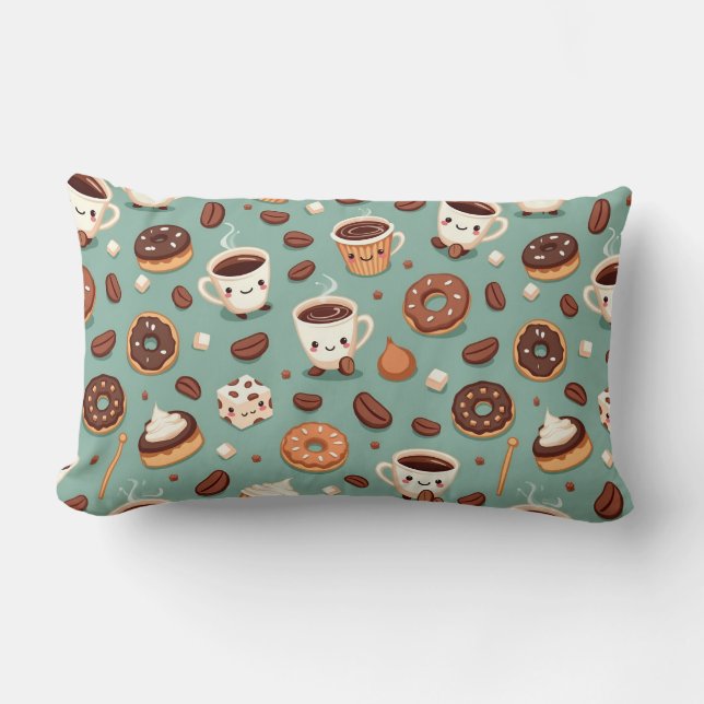 Coussin Rectangle Personnages de café mignons (Recto)