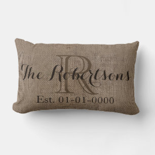 Coussin Rectangle Personnalisé Burlap-Look Rustique Mariage/Famille