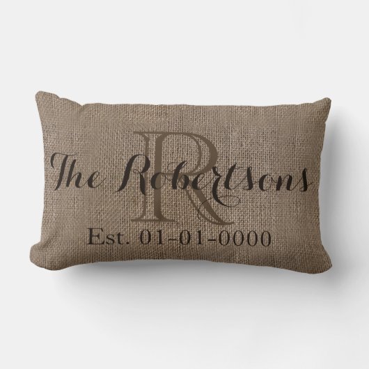 Coussin Rectangle Personnalisé Burlap-Look Rustique Mariage/Famille (Recto)