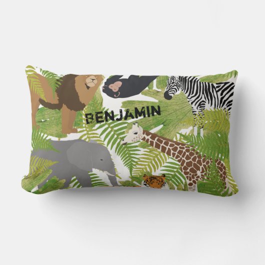 Coussin Rectangle Personnalisé Cute Jungle Animaux Safari Garçon | F (Recto)