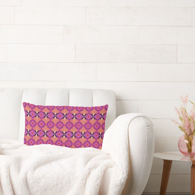 Coussin Rectangle Personnalisé Eclectique violet et Motif rose (Canapé)