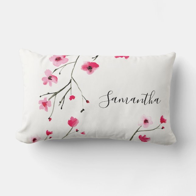 Coussin Rectangle Personnalisé, fleurs de cerisier, nom (Recto)