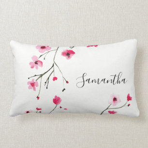 Coussin Rectangle Personnalisé, fleurs de cerisier, nom