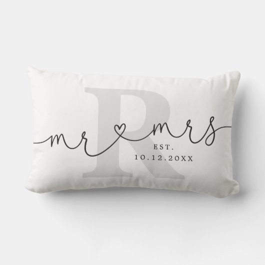Coussin Rectangle Personnalisé M. Mme Monogram Mariage (Verso)