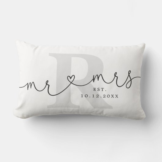 Coussin Rectangle Personnalisé M. Mme Monogram Mariage (Recto)
