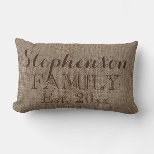 Coussin Rectangle Personnalisé Nom De Famille Burlap Rustique