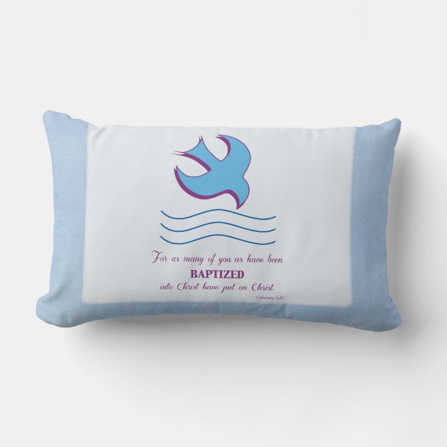 Coussin Rectangle Personnaliser, Adulte Baptême Dove on Blue (Recto)