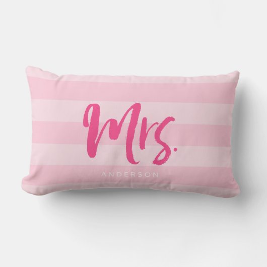 Coussin Rectangle Personnaliser avec le nom Mme Preppy Pink Stripes (Recto)