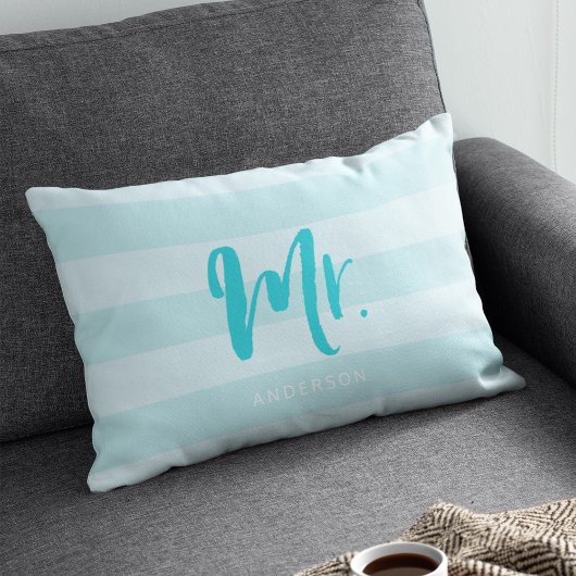 Coussin Rectangle Personnaliser avec le nom Mr Preppy Blue Stripes