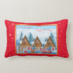 Coussin Rectangle Personnaliser du paysage hivernal des fêtes magiqu