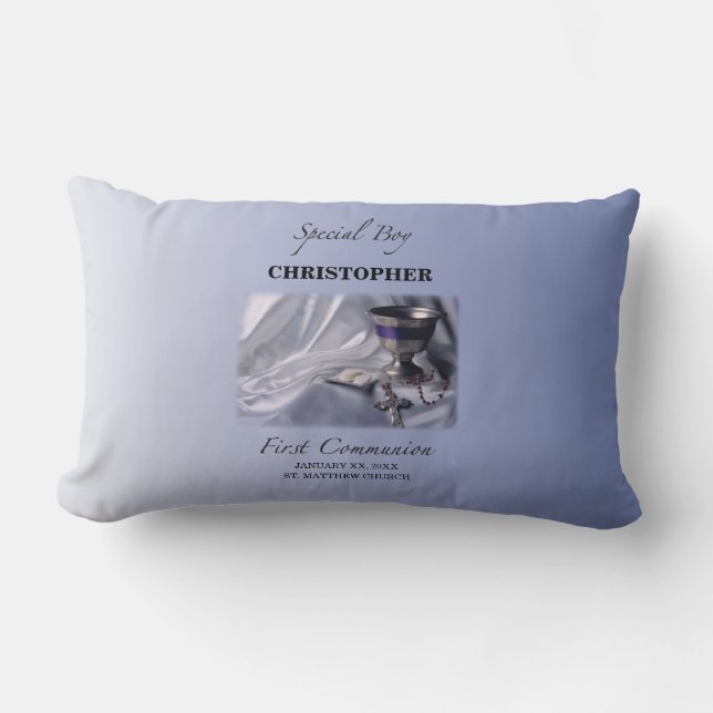 Coussin Rectangle Personnaliser, Garçon, bleu première communion (Recto)