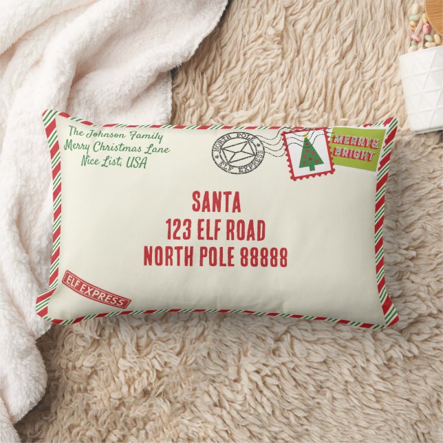 Coussin Rectangle Personnaliser la lettre Père Noël rayée Noël (Couverture)