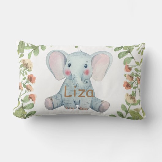 Coussin Rectangle Personnaliser l'aquarelle éléphant vert pépinière (Recto)