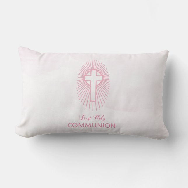 Coussin Rectangle Personnaliser, Pink First Holy Communion hôte (Recto)