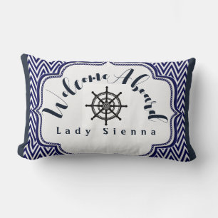 Coussin Rectangle Personnalisez Marine bleu et blanc avec roue de na