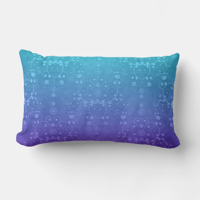 Coussin Rectangle Pervenche Vibrant à Motif Damassé Fantaisie Aqua (Recto)