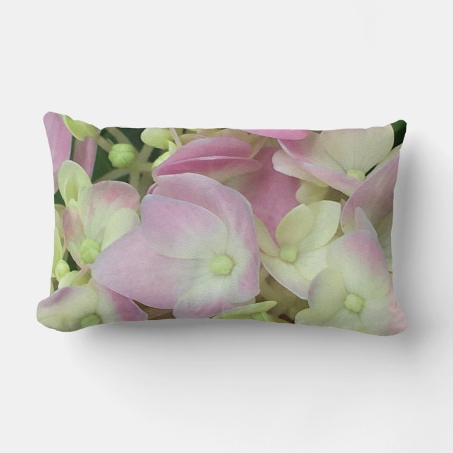 Coussin Rectangle Pétales d'hydrangée rose et blanc antique (Recto)