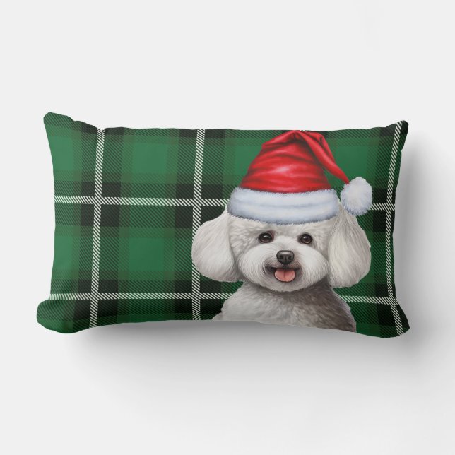 Coussin Rectangle Petit Amant Noël Bichon Frise Chien Vert Plaid (Recto)