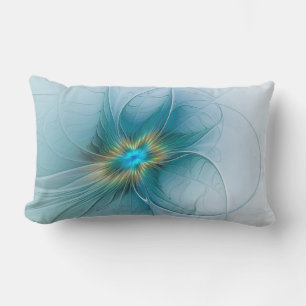Coussin Rectangle Petite Beauté Moderne Fleur d'Art Fractal Bleu Or